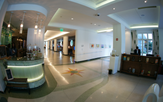 Epoxy terrazzo floor connect the lobby area to the guest rooms at the James Royal Palms Hotel