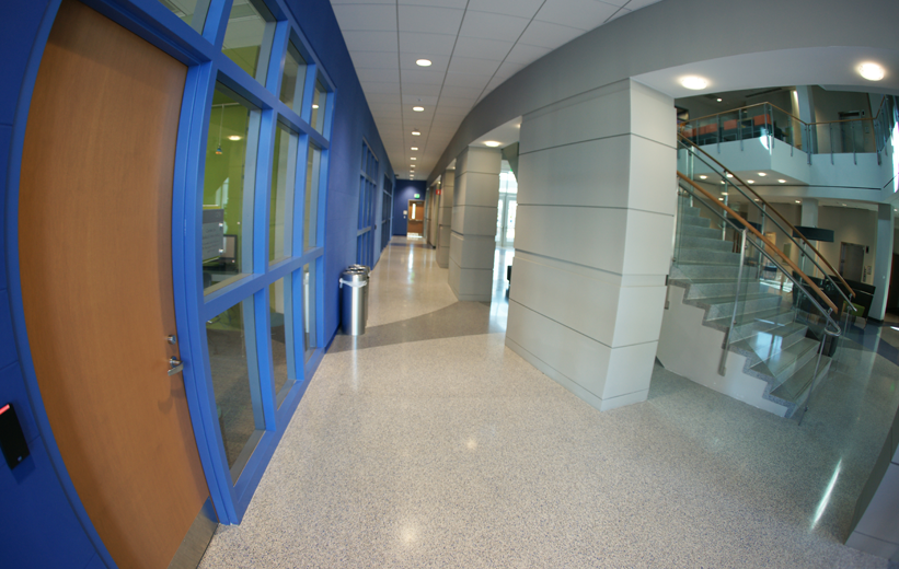 White terrazzo floors at Johnson C. Smith University