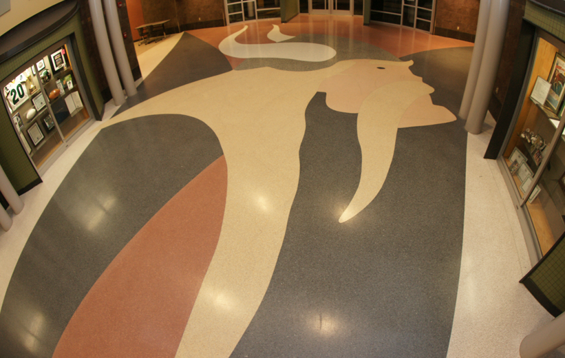 Northside High School Terrazzo Flooring with large vikings logo