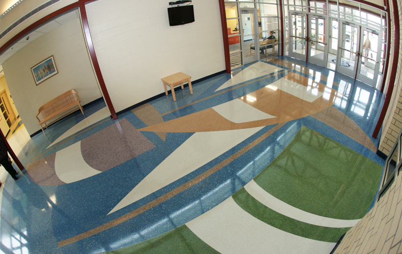 Oakland Elementary School Terrazzo Flooring with sailboat designs