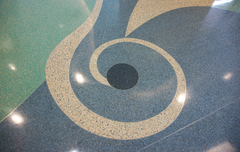 Spiral terrazzo design at USA Woman's and Children's Hospital